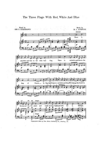 The three flags with red, white and blue